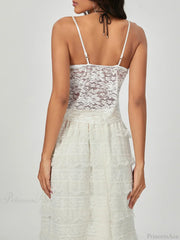 White Lace Spaghetti Strap Wrap Hem Slip Camisole Top