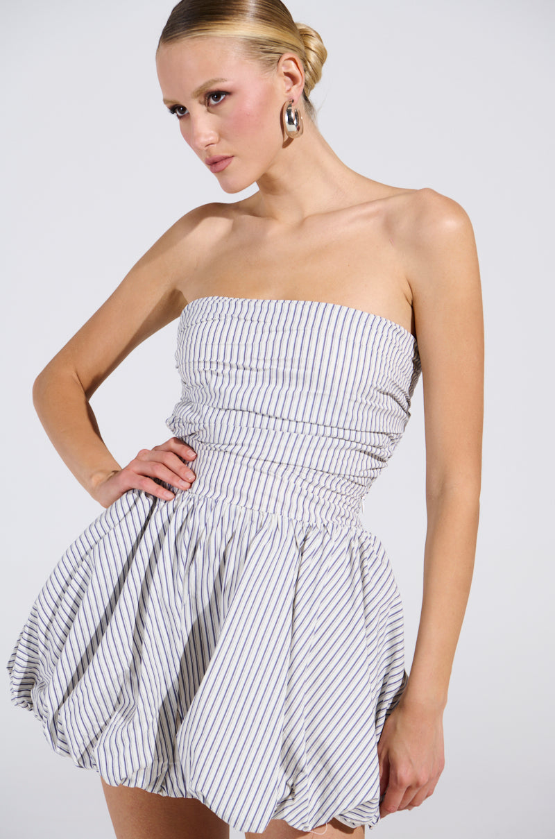 A STROLL DOWN SOHO PINSTRIPED MINI DRESS