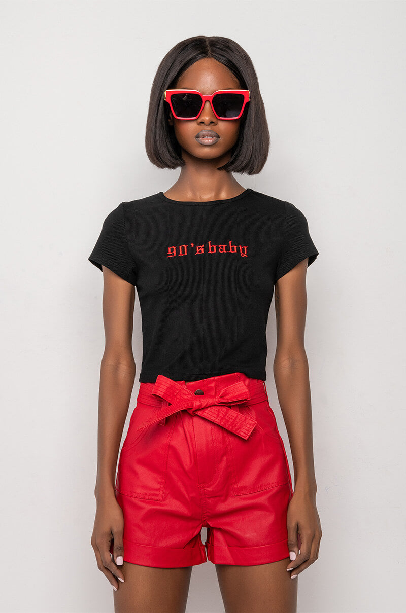 90S BABY RIBBED SHORT SLEEVE CROP TEE