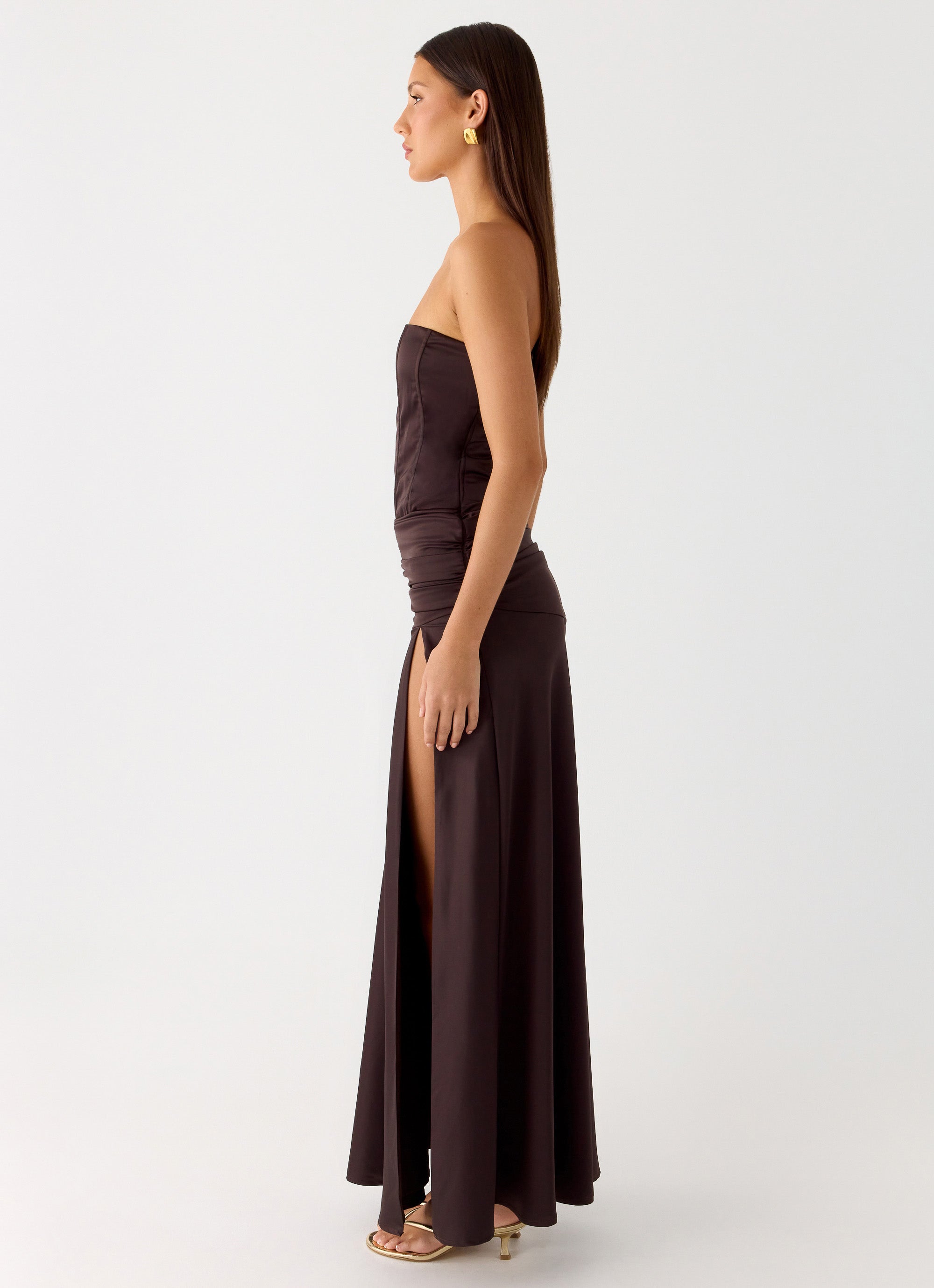 Darana Corset Satin Maxi Dress - Chocolate