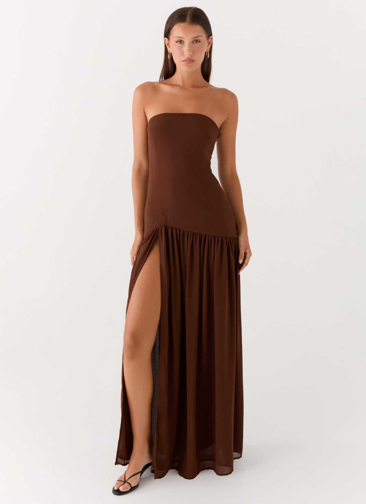 Eden Strapless Maxi Dress - Brown