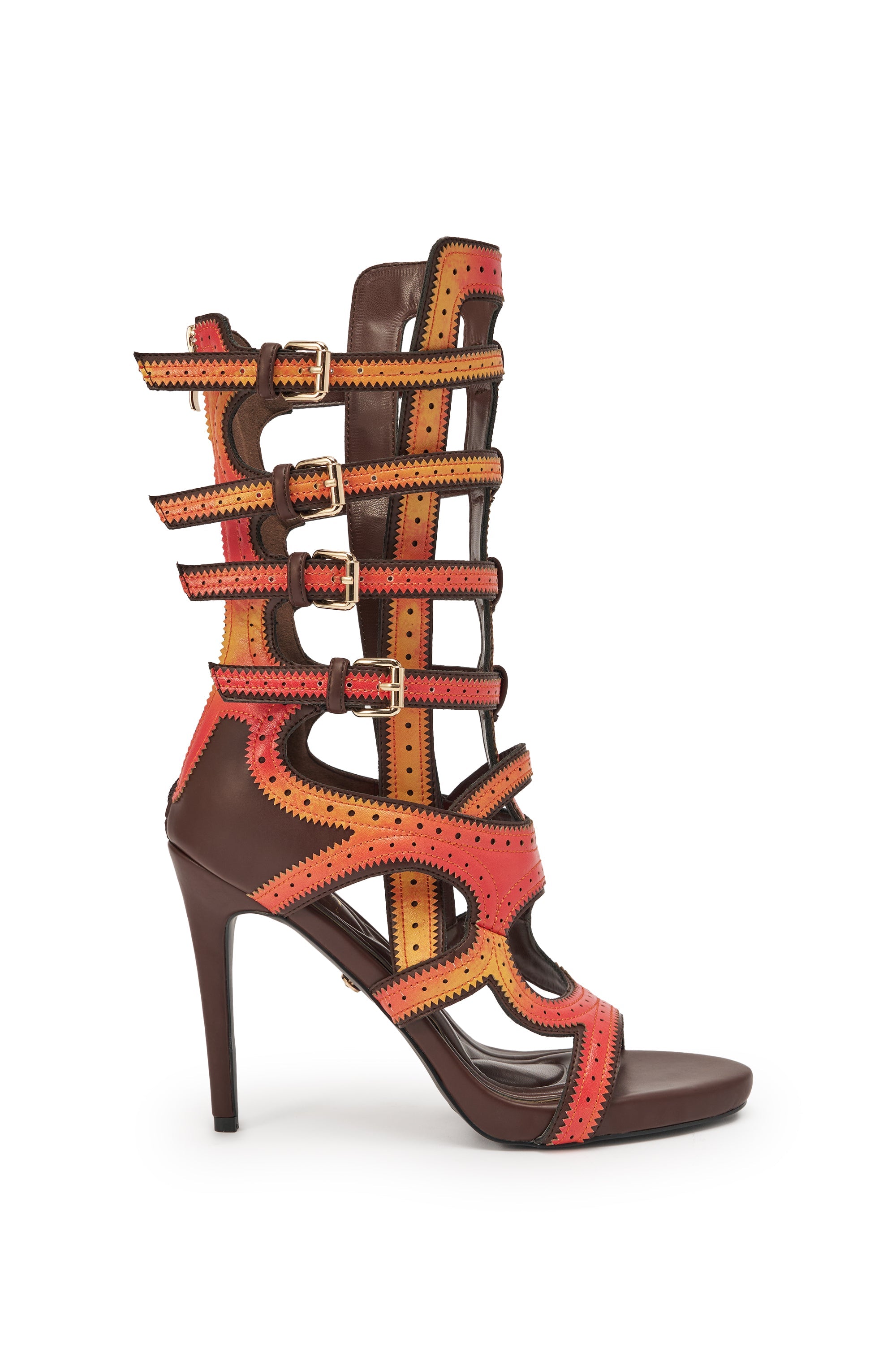 AKIRA GOLD FEVER ORANGE MULTI OMBRE OPEN TOE BOOTIE