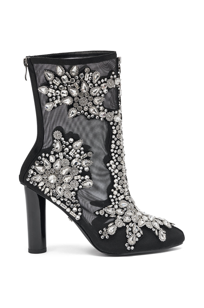 AKIRA GOLD GRANDEUR BLACK EMBELLISHED COCKTAIL BOOTIE
