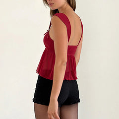 Ruffle Hem Sheer Mesh Crop Top