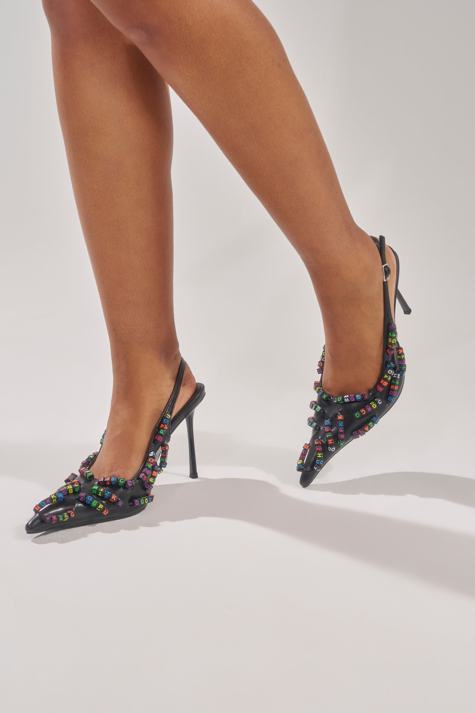 AKIRA LETTER BEAD EMBELLISHED SLING BACK NOVELTY PUMP