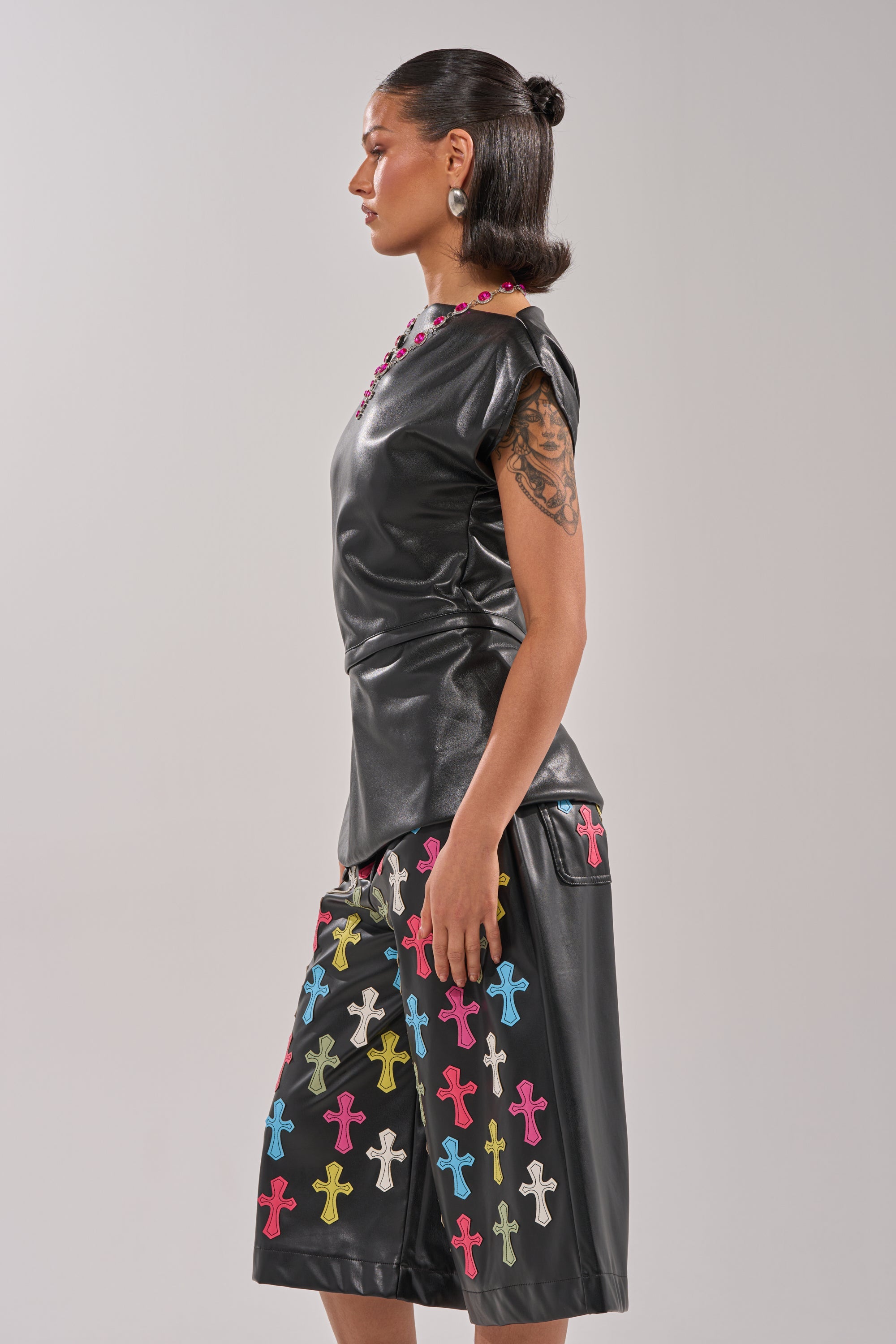 ALEXA FAUX LEATHER BLOUSE