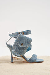 AKIRA GOLD KERSHAW DENIM POCKET STILETTO STRAP SANDAL