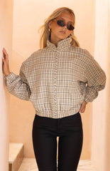 Lee Beige Plaid Funnel Neck Jacket