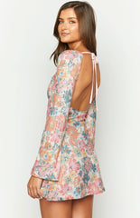 Marienne Pink Sequin Floral Print Mini Dress