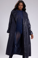 ALINNA FAUX LEATHER TRENCH IN NAVY