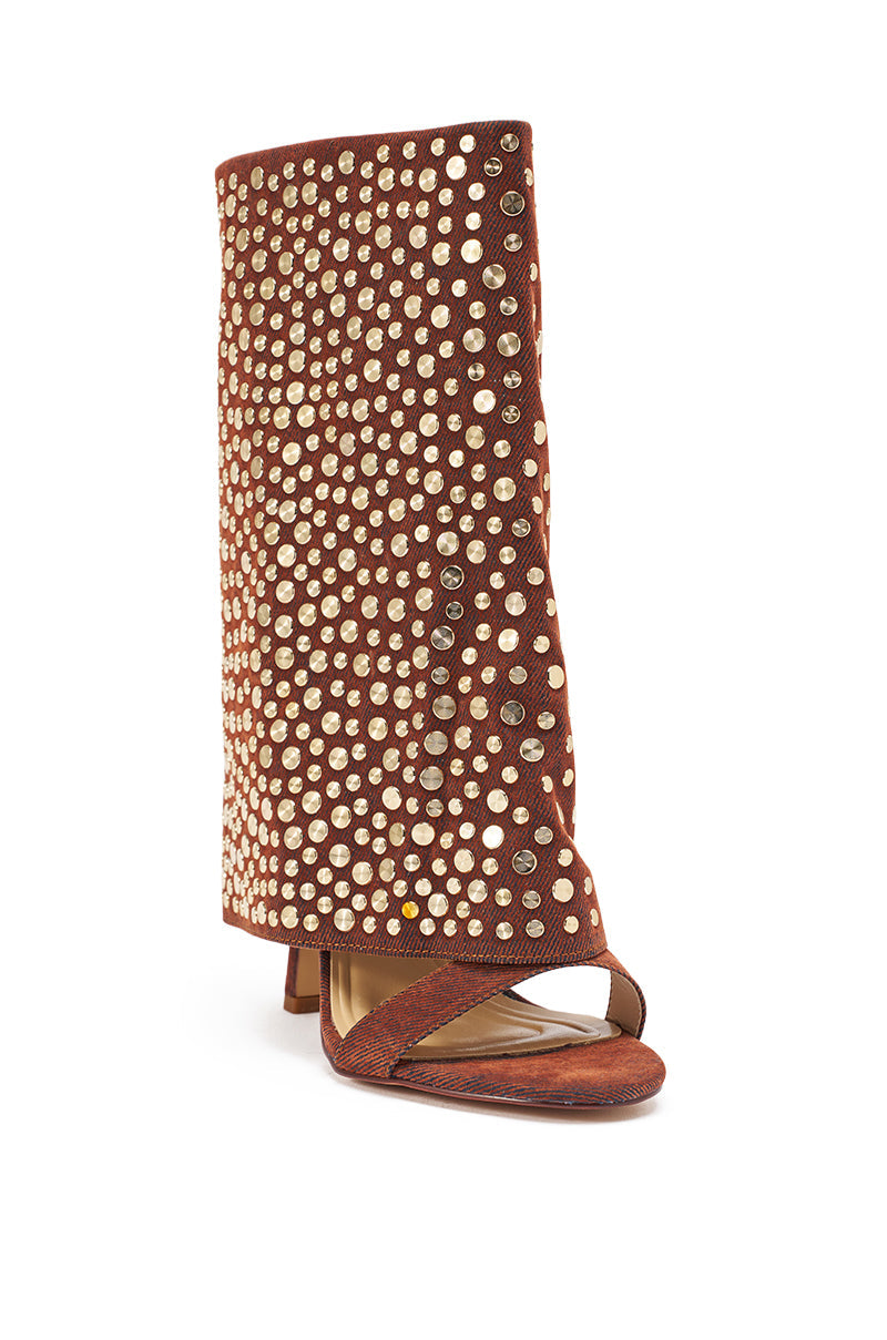 AKIRA GOLD RAYSSA BURNT ORANGE GOLD HARDWARE EMBELLISHED STILETTO SANDAL
