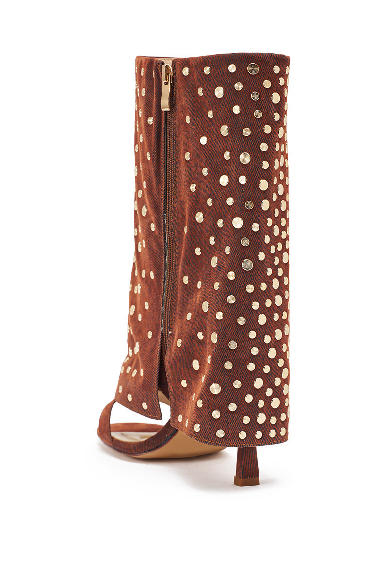 AKIRA GOLD RAYSSA BURNT ORANGE GOLD HARDWARE EMBELLISHED STILETTO SANDAL