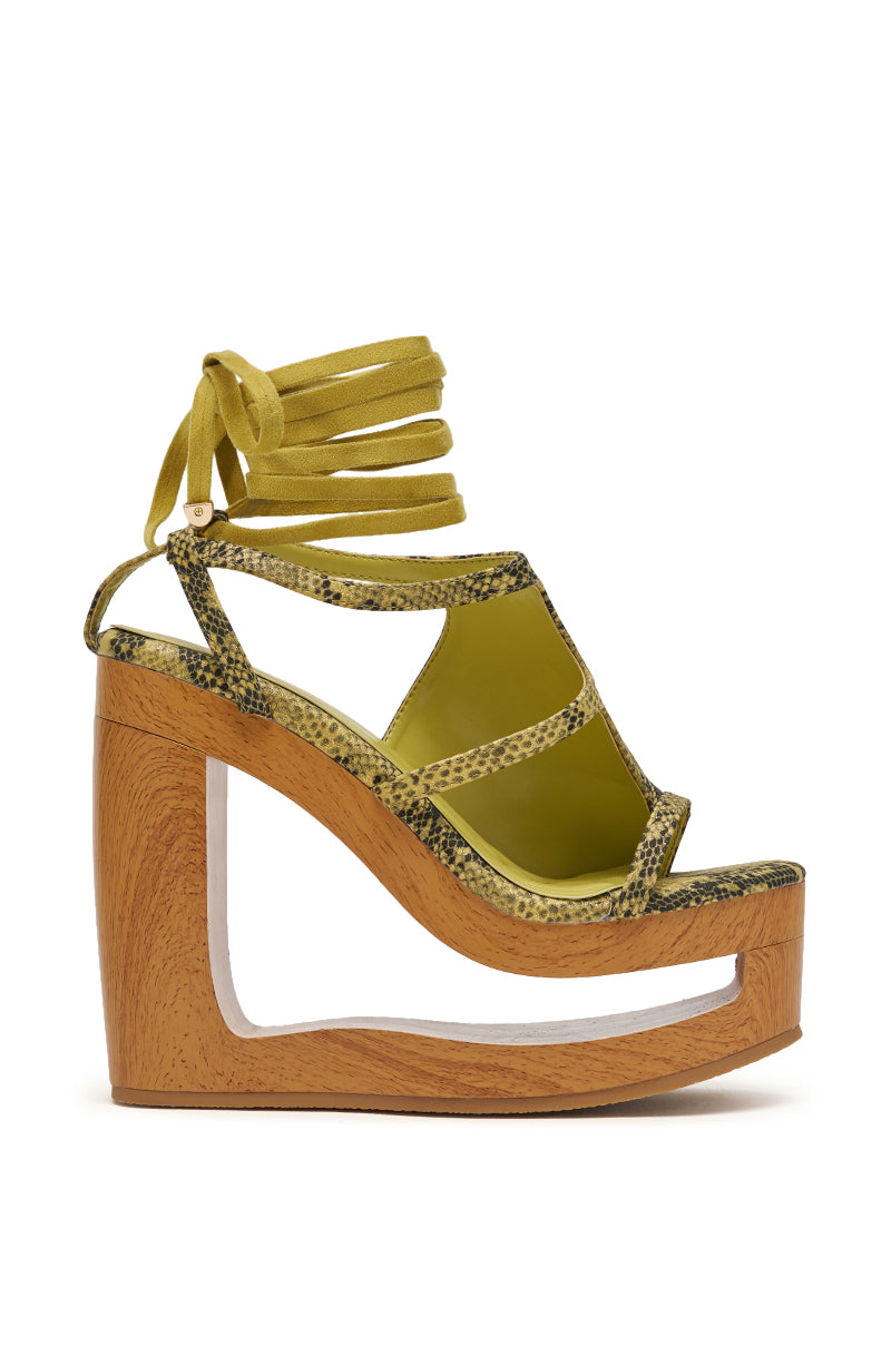 AKIRA GOLD RIN GREENSNAKE NOVELTY LACE UP WEDGE SANDAL