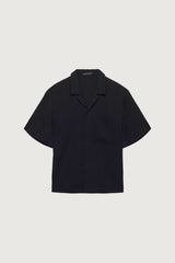 CRINKLED SHORT SLEEVE BUTTON UP SHIRT