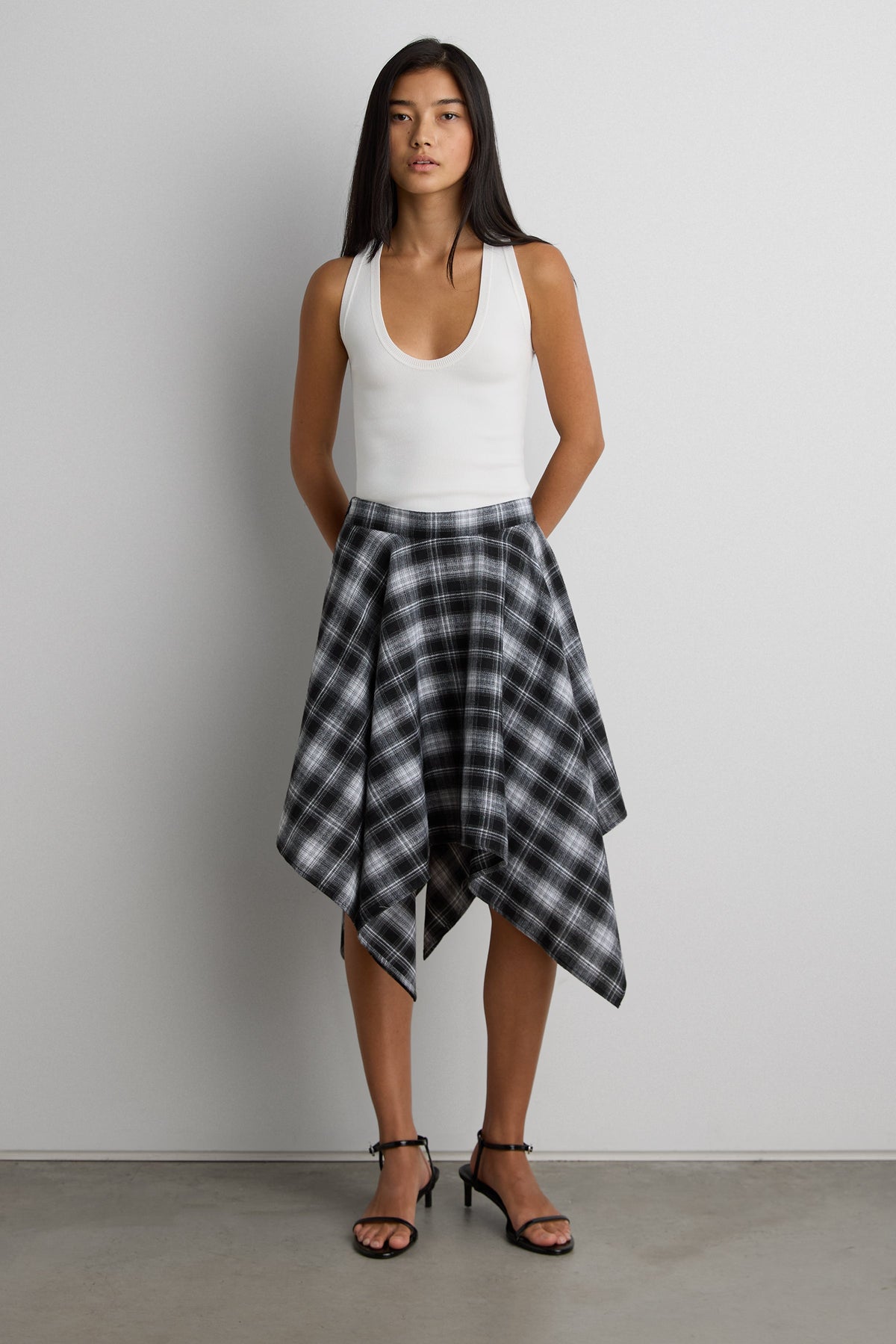 ASYMMETRICAL DRAPED PLAID MINI SKIRT