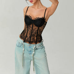 Mesh Lace Corset Crop Top
