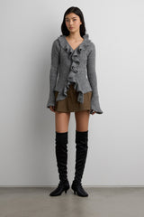 RUFFLED V-NECK SWEATER