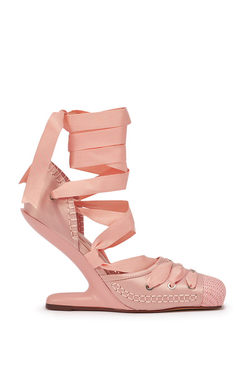 AKIRA GOLD TENDU PINK BALLET LACE UP NOVELTY HEEL PUMP