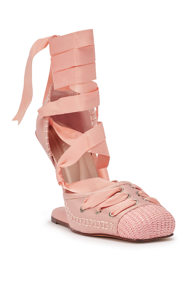 AKIRA GOLD TENDU PINK BALLET LACE UP NOVELTY HEEL PUMP