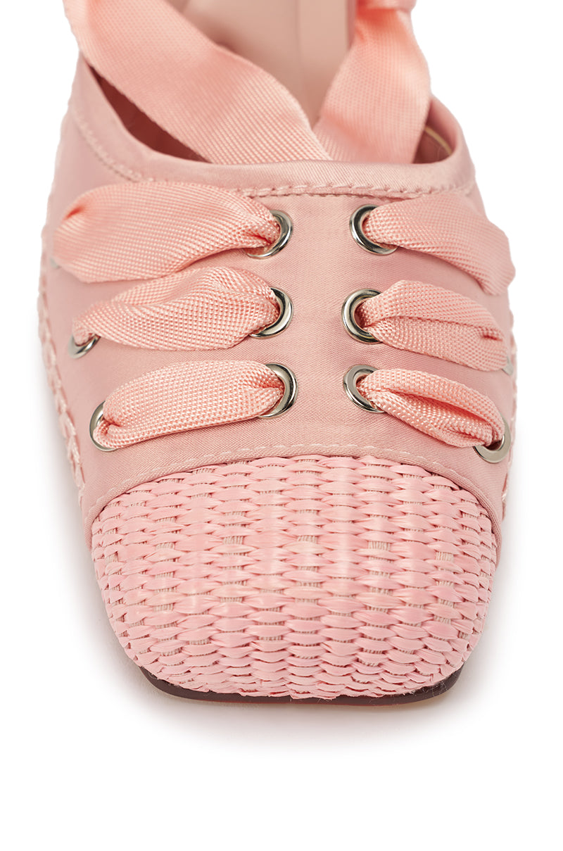 AKIRA GOLD TENDU PINK BALLET LACE UP NOVELTY HEEL PUMP