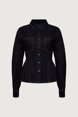 CINCHED WAIST DENIM SHIRT