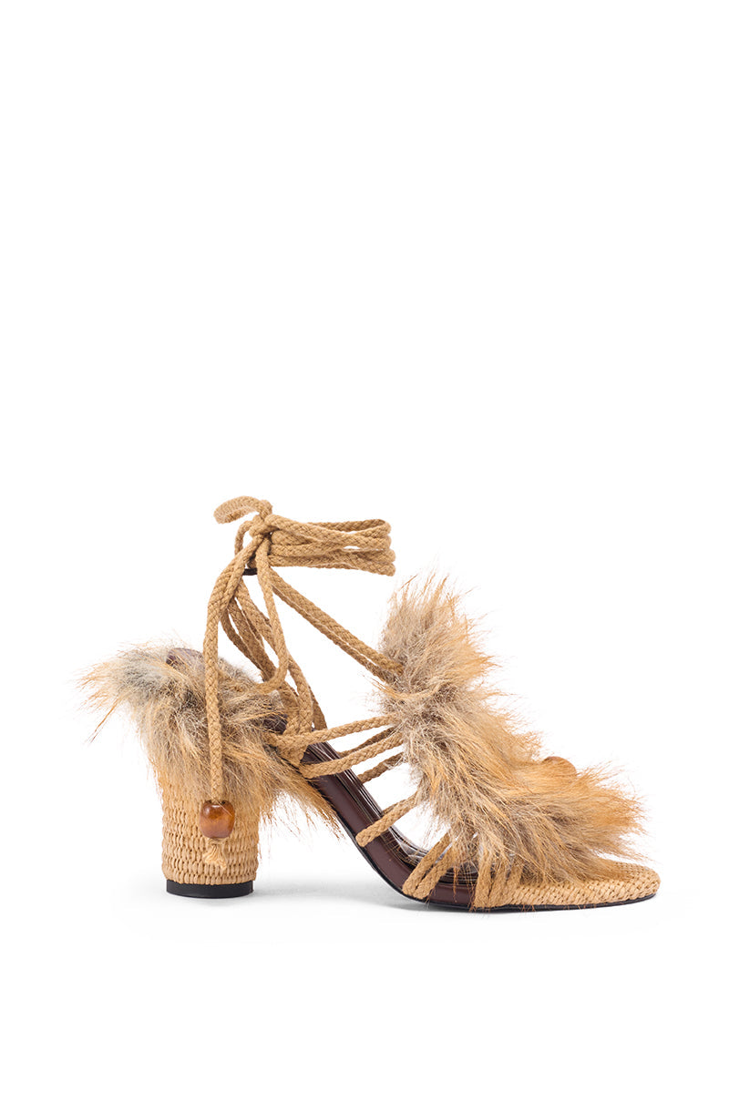 AKIRA GOLD UMIKA BROWN FUR CHUNKY SANDAL