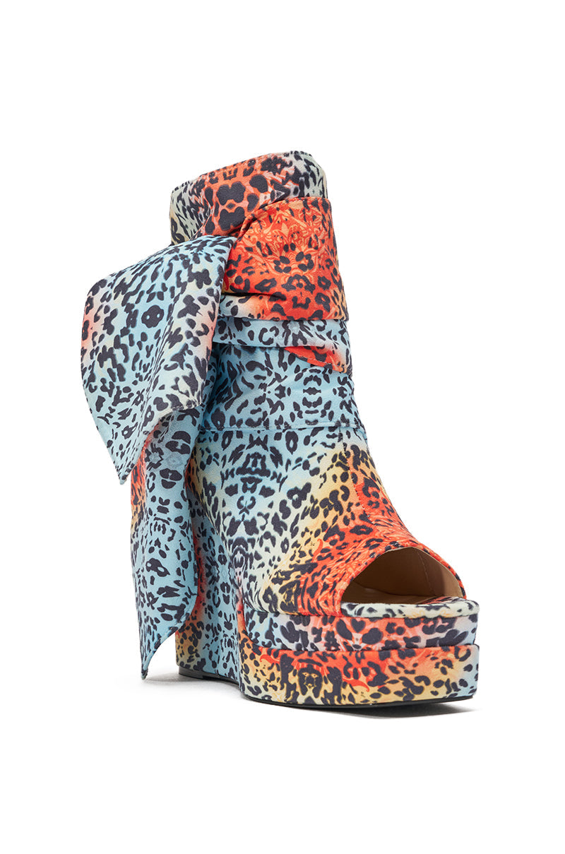 AKIRA GOLD VENEZIO MULTI COLOR CHEETAH PRINT WEDGE BOOTIE