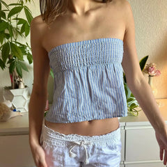 Gingham Smocked Bow Crop Top