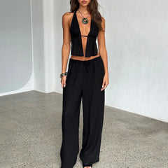 Striped Halter Backless Crop Top