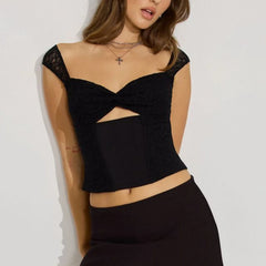 Twist Front Lace Flower Crop Top