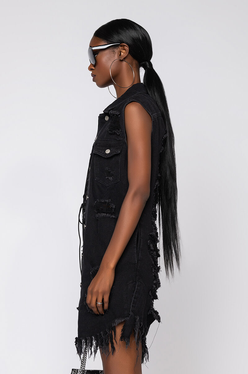 ABBIE DISTRESSED DENIM VEST BLACK