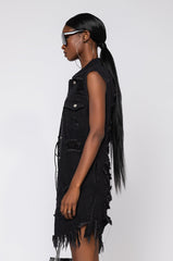 ABBIE DISTRESSED DENIM VEST BLACK