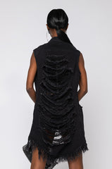 ABBIE DISTRESSED DENIM VEST BLACK