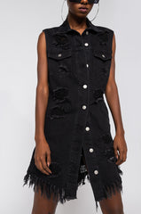 ABBIE DISTRESSED DENIM VEST BLACK