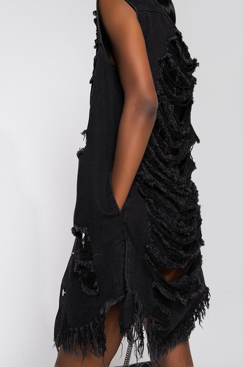 ABBIE DISTRESSED DENIM VEST BLACK