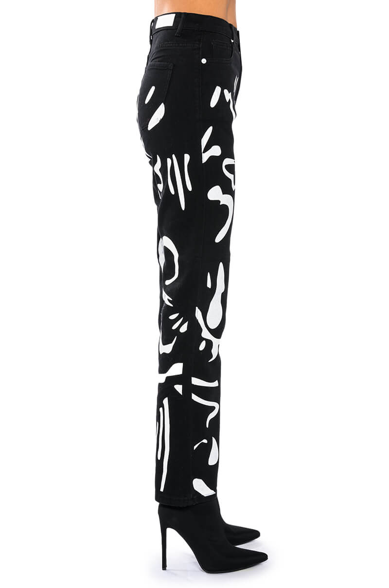 ABSTRACT PAINTED HIGH WAISTED WIDE LEG JEAN