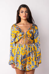 ADMIT IT LONG SLEEVE PRINTED ROMPER WITH CUT OUT