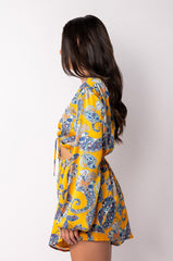 ADMIT IT LONG SLEEVE PRINTED ROMPER WITH CUT OUT