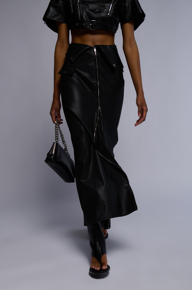 AFTER HOURS FRONT ZIP FAUX LEATHER MAXI SKIRT