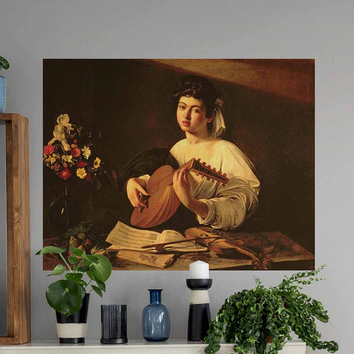 35.5x48 The Lute Player Decal Installed Above Fireplace