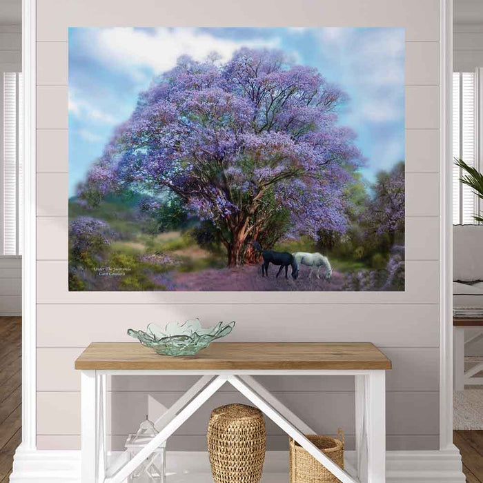 37.5x48 inch Under The Jacaranda Decal Installed Above Bench
