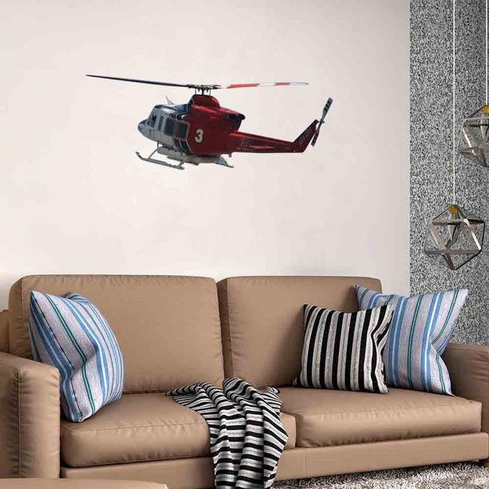 48 inch LAFD Fire 3 Copter Die-Cut Decal Installed Above Sofa