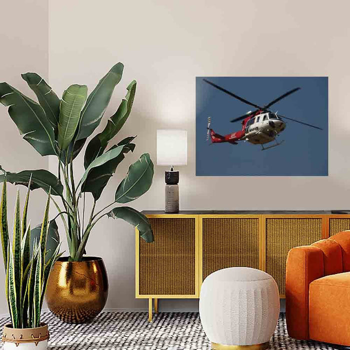 27x36 LAFD Fire in Sky Poster Displayed Above Console Table