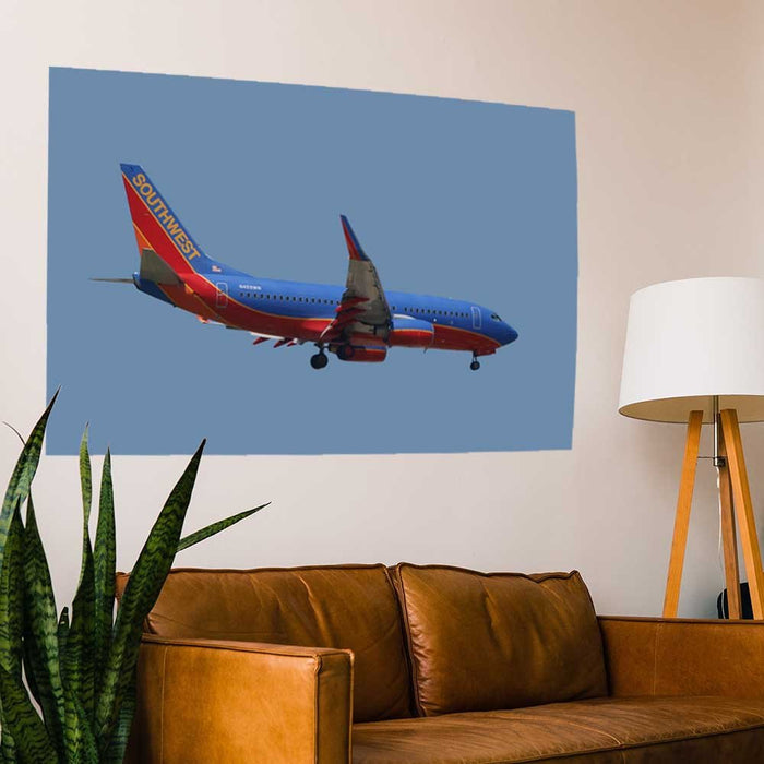 38.5x60 Southwest 737 Landing Poster Displayed Above Couch