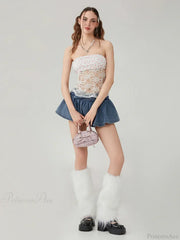 Floral Lace Mesh Sheer Strapless Backless Tie-up Tube Top