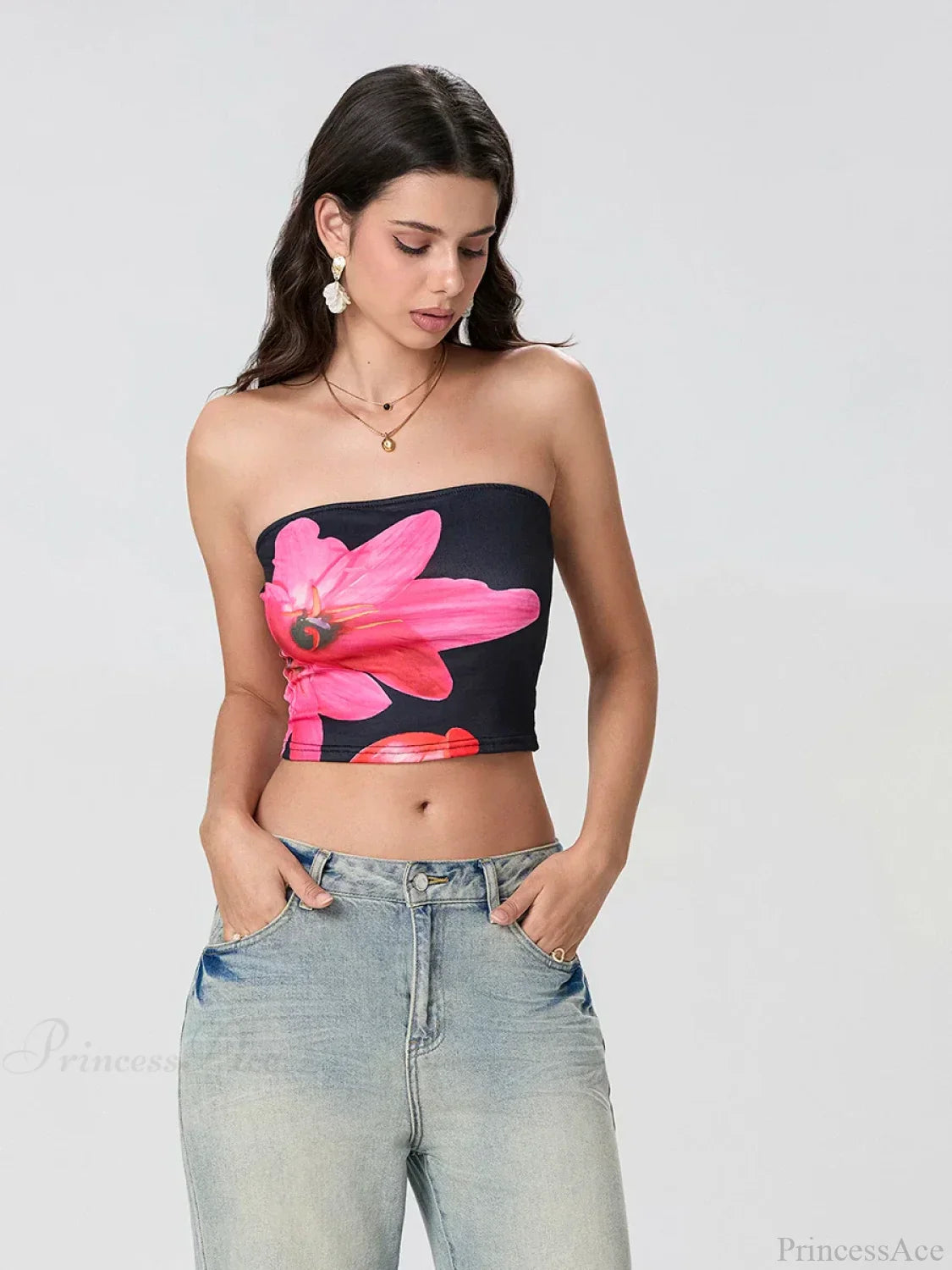 Floral Print Backless Strapless Cropped Tube Top Bandeau