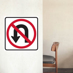 24 inch No U-Turn Sign Decal Installed on Wall