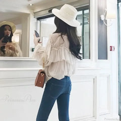 See Through Boho Mesh Ruffle Blouse
