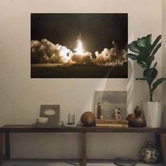 24x36 inch Space Shuttle Launch Poster Installed Above Console Table