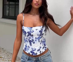 Spring Vacation Slim Waist Sexy Printed Camisole Top